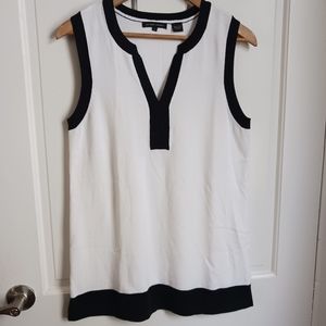 JEANNE PIERRE sleeveless top blouse V Neck White and black size M